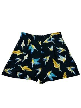 Zara high waisted dressy shorts bird print zip front womens Fits 8ish pockets